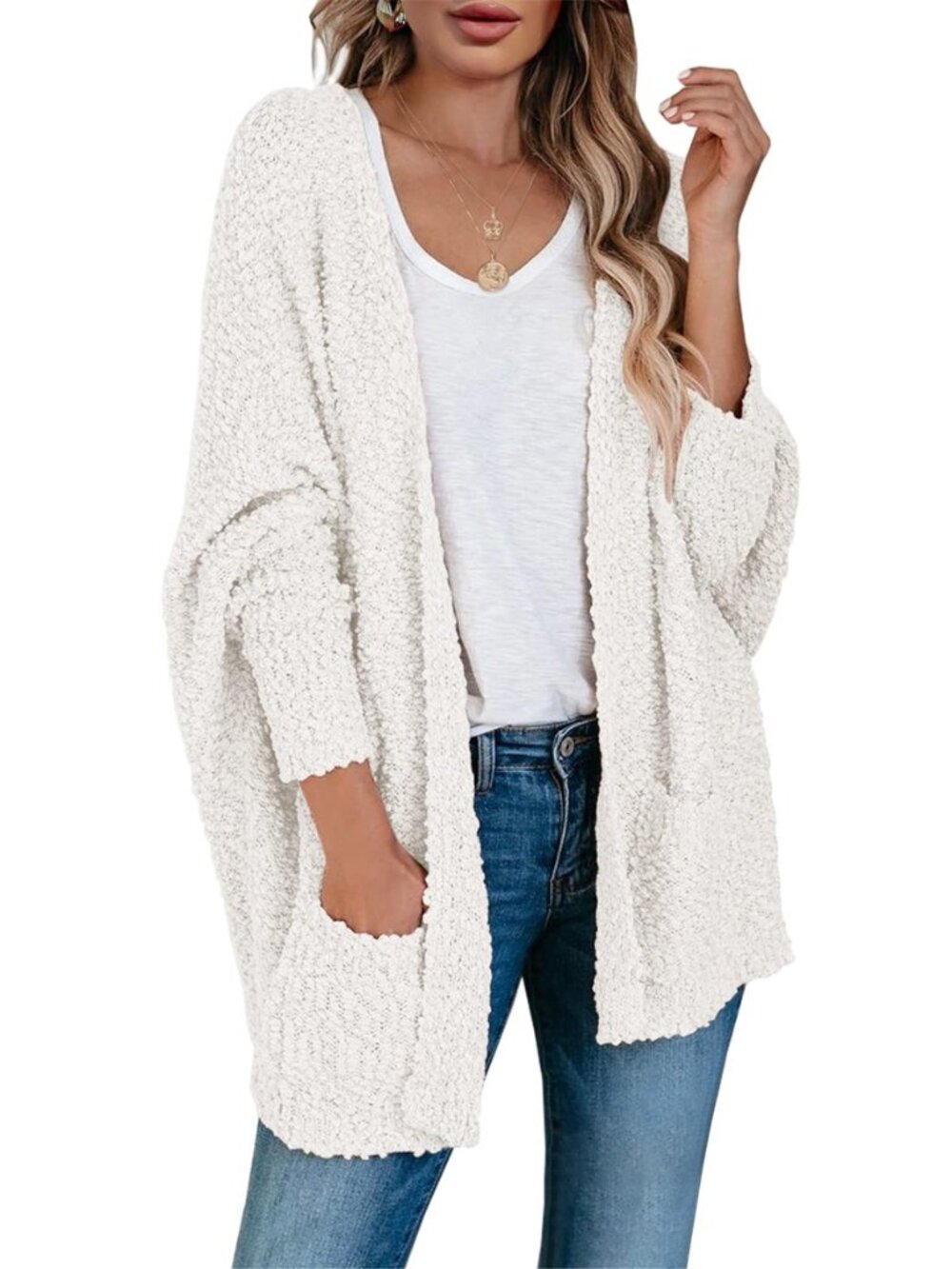 Womens Chunky Popcorn Cardigan Oversized Cozy Long Sweaters